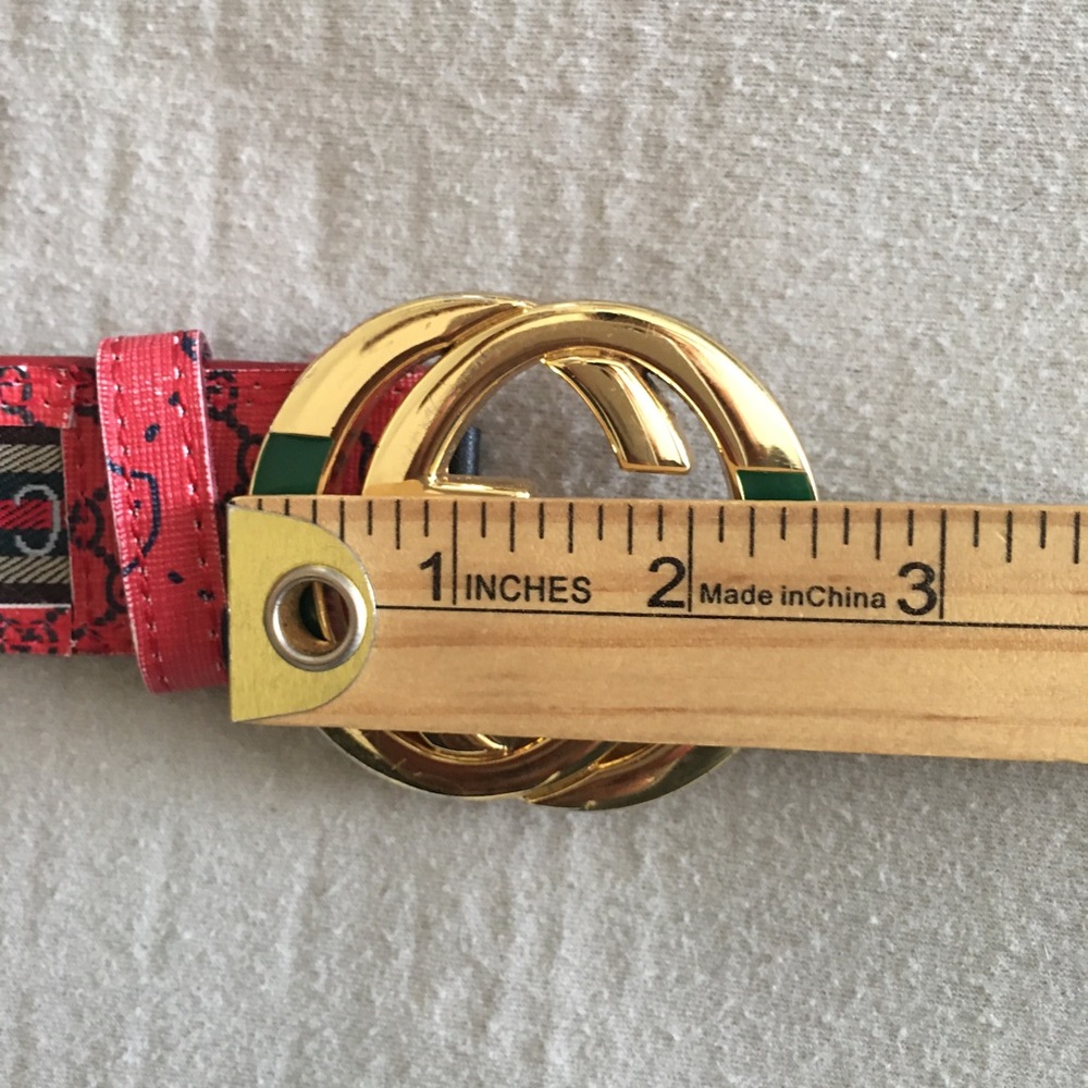 Gucci Leather Belt Red Green Beige Interlocking G Buckle 37-41 Waist - Picture 13 of 16